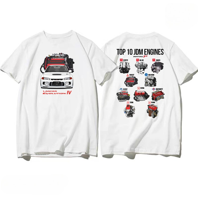 Mitsubishi EVO4 generation EVO9 generation เครื่องยนต์ Impreza modified car culture shirt JDM cotton