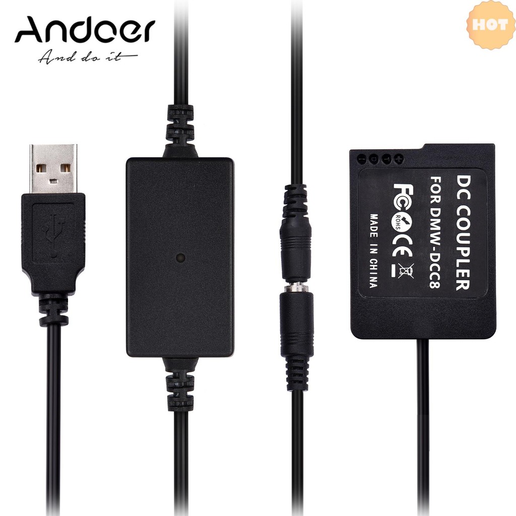 [2025 Super Sale]Andoer DMW-DCC8 USB Power Kit DC Coupler Dummy แบตเตอรี่แทนที่แบตเตอรี่ DMW-BLC12 พ