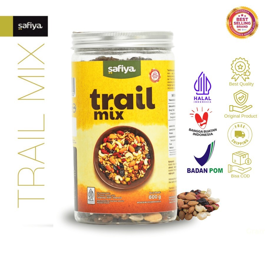 Trail Mix Original 600 กรัม Jar ผลไม้แห้งเมล็ดถั่วคั่วขนมขบเคี้ยว Safiya SnackRia