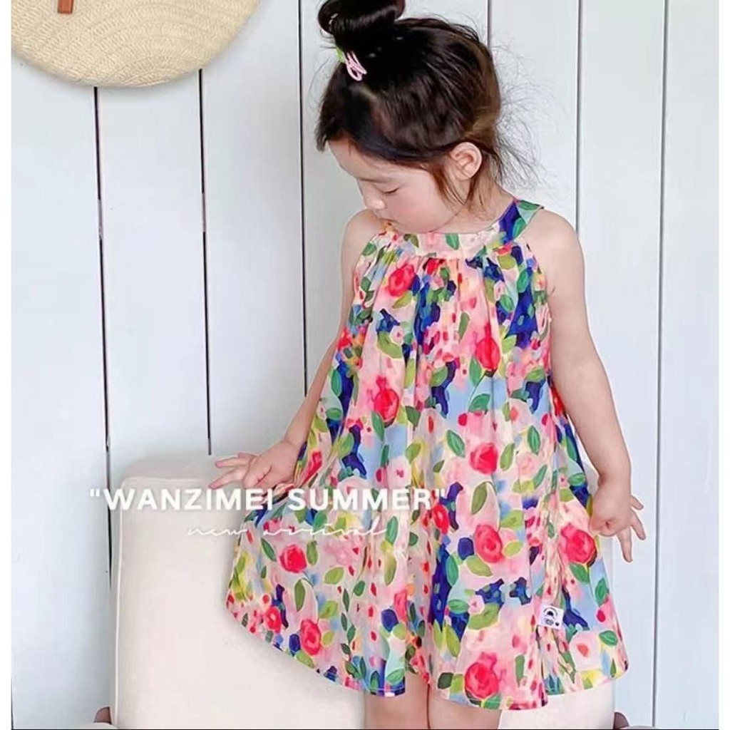 ชุดเจ้าหญิงพิมพ์ลายดอกไม้, สำหรับเด็ก, คอเชือกแขวนคอ, น่ารักและหวาน, กระโปรงทรงเอ, สำหรับ เด็กผู้หญิง, กระโปรง [DA-BB]