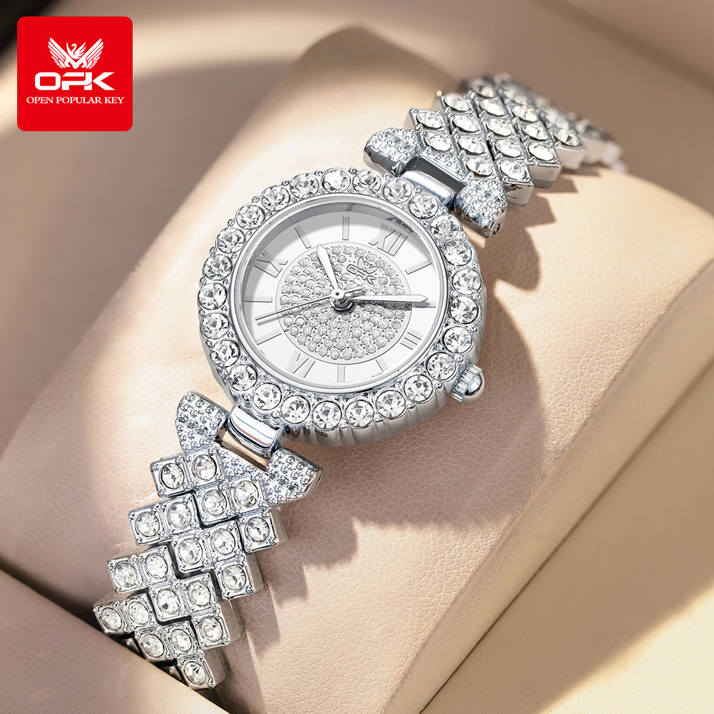 OPK นาฬิกาข้อมือผู้หญิง ควอตซ์เพชรกันน้ำดั้งเดิมแฟชั่นหรูหรา นาฬิกาของขวัญสำหรับผู้หญิง 6053