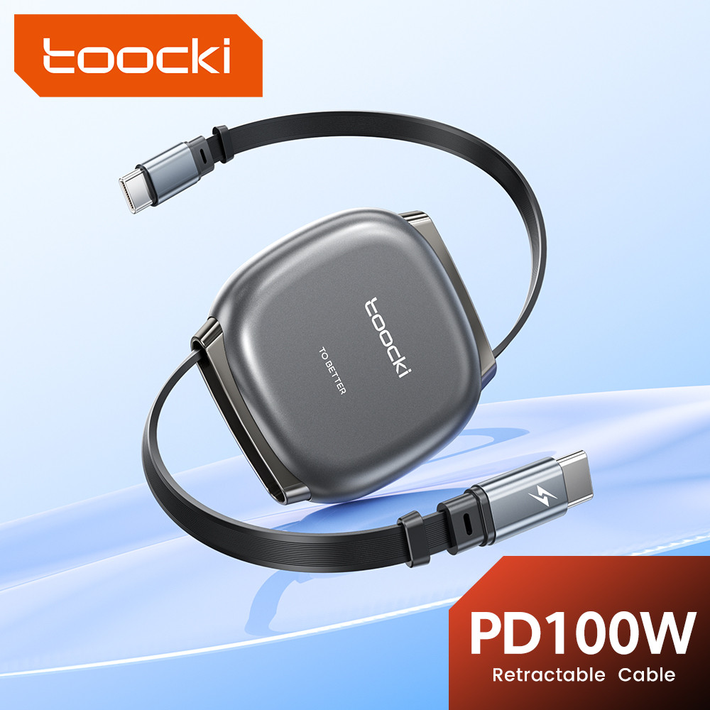 Toocki 100W Retractable USB-C วันที่สาย 27W CL Fast Charging PD Type C ถึง Type C 7 ปรับความยาวข้อมูลสายไฟยืด 1 M ความยาวสายชาร์จสําหรับ PC แท็บเล็ตโทรศัพท์