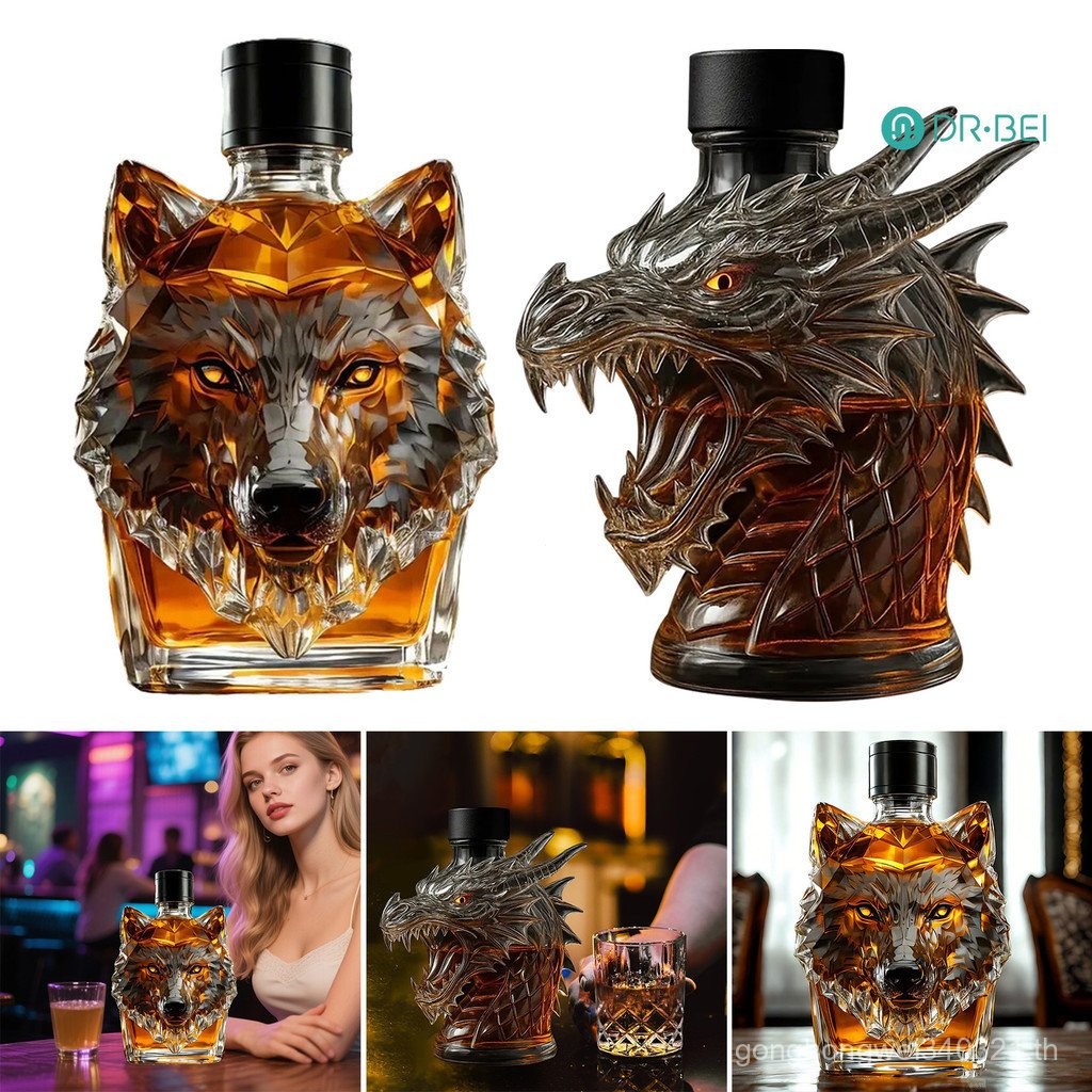 Breeze Cup Dr. Bei 300ml Whiskey Decanter Bottle Wolf Head Shape High Borosilicate Glass Wine Bottle
