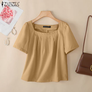 เสื้อเบลาส์แขนสั้น สไตล์เกาหลีสำหรับวันพักผ่อนในฤดูร้อน