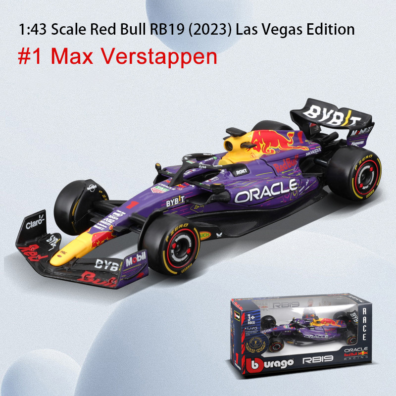 Bburago 1:43 Red Bull F1 2023 RB19 Las Vegas อะคริลิคกล่องหรูหรารถ die-casting รถโมเดลของเล่น series