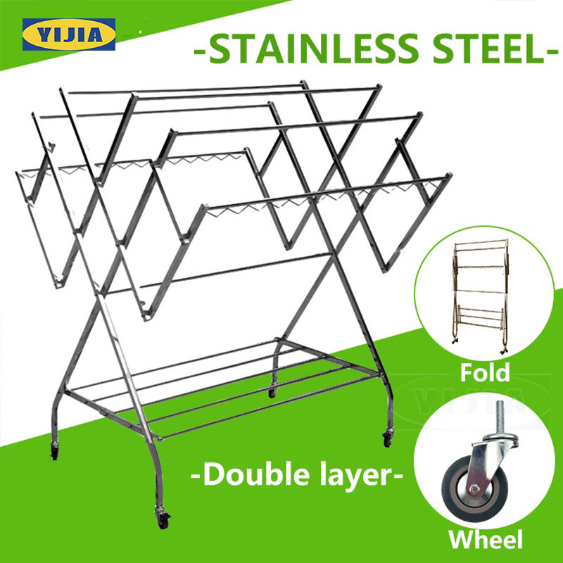 YIJIAราวสเตนเลส 5 เส้น ราวตากผ้า ราวแขวนผ้า พับได้+มีล้อ ยืดหดได้ถึง 240 ซม. 5 เส้นตากผ้าได้เยอะกว่า