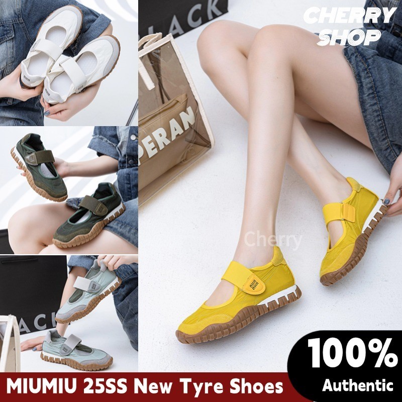 🍒🍒MIUMIU 25SS ใหม่ยางบัลเล่ต์ Velcro รองเท้าแมรี่เจน🍒🍒