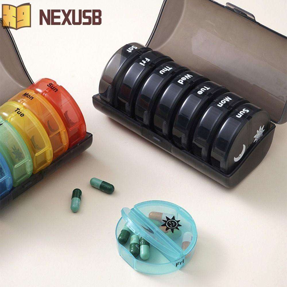 NEXUSBEAM 7-Day Splitter Pill Organizer, 14-Grid Week Mark วิตามินกรณี,ยาแบบพกพา 2 ครั้งทุกวันReusab