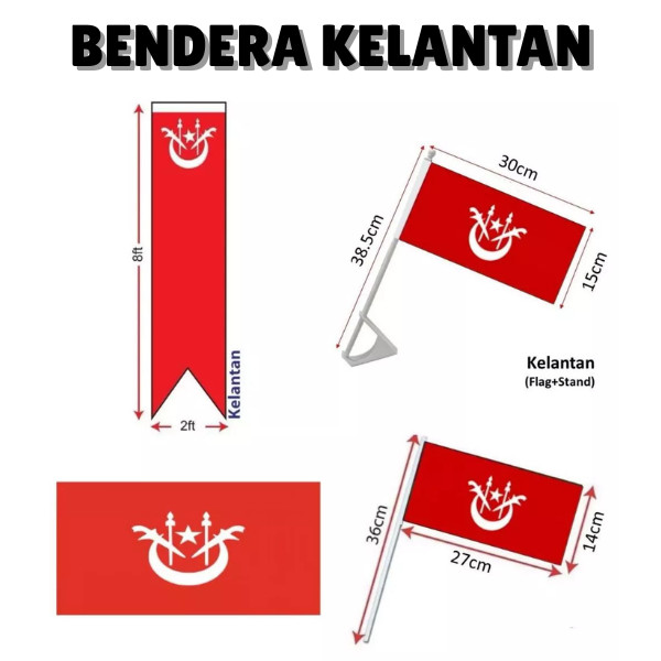 ShopWithJoyBendera Kelantan Hand Flag / Spring Flag / Car Flag / Bunting Bunch Flag Kelantan / 2x4ft