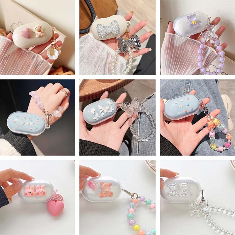 สำหรับ Samsung Galaxy Buds / Buds + / Buds Plus กรณีดอกไม้น่ารักหัวใจปกป้องพร้อมสายรัด