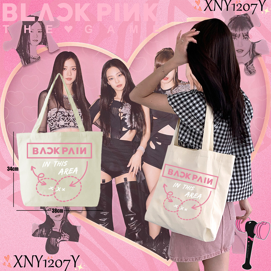 2025 กระเป๋าผ้าแคนวาส KPOP BLACKPINK Tote Bag JENNIE ROSE LISA JISOO กระเป๋าผ้าแคนวาสสะพายไหล่แบบลำล