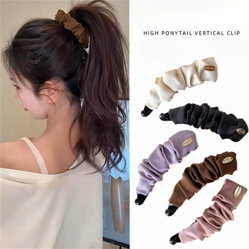 กิ๊บติดผมสไตล์เกาหลี แบบกล้วยจีบทำจากผ้าซาติน สำหรับสตรี