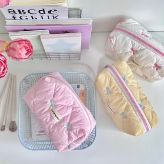 (ในสต็อก) กระเป๋าแต่งหน้า INS สไตล์ใหม่ Bowknot แบบพกพาถุงเก็บสินค้าขนาดเล็ก