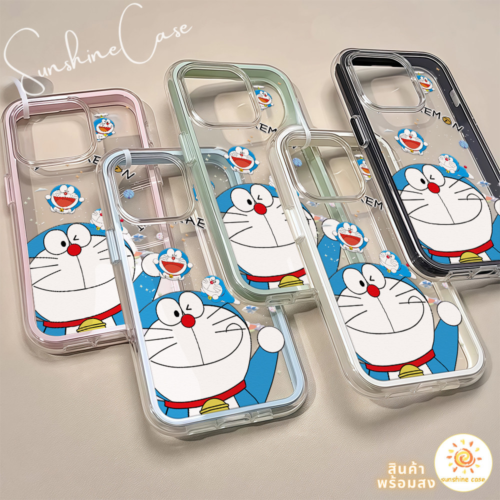 พร้อมส่ง เคสสำหรับไอโฟน16 ลายการ์ตูนโดเร ม่อน เคสใสครอบสองชั้น For IPhone11 13 12 14PLUS 15 16Pro PR