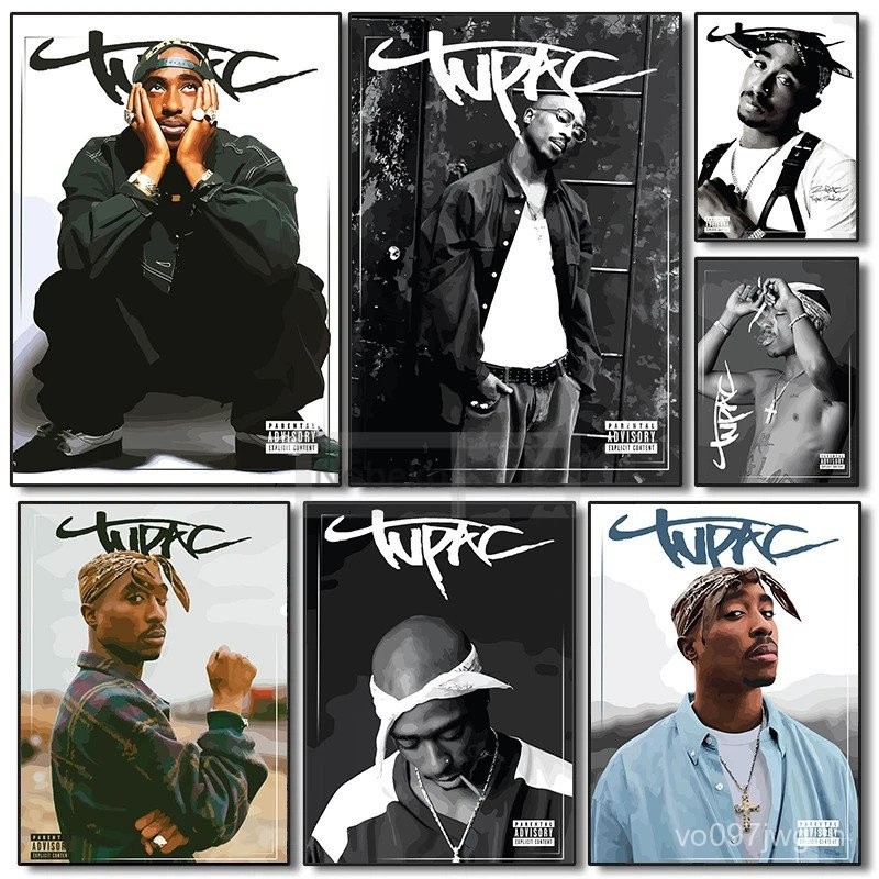 ที่มีชื่อเสียง Rapper 2Pac โปสเตอร์ Tupac Shakur Rap พิมพ์ผ้าใบภาพวาด Wall Art ภาพห้องนั่งเล่น Hip-hop เพลงตกแต่ง 0Z7A