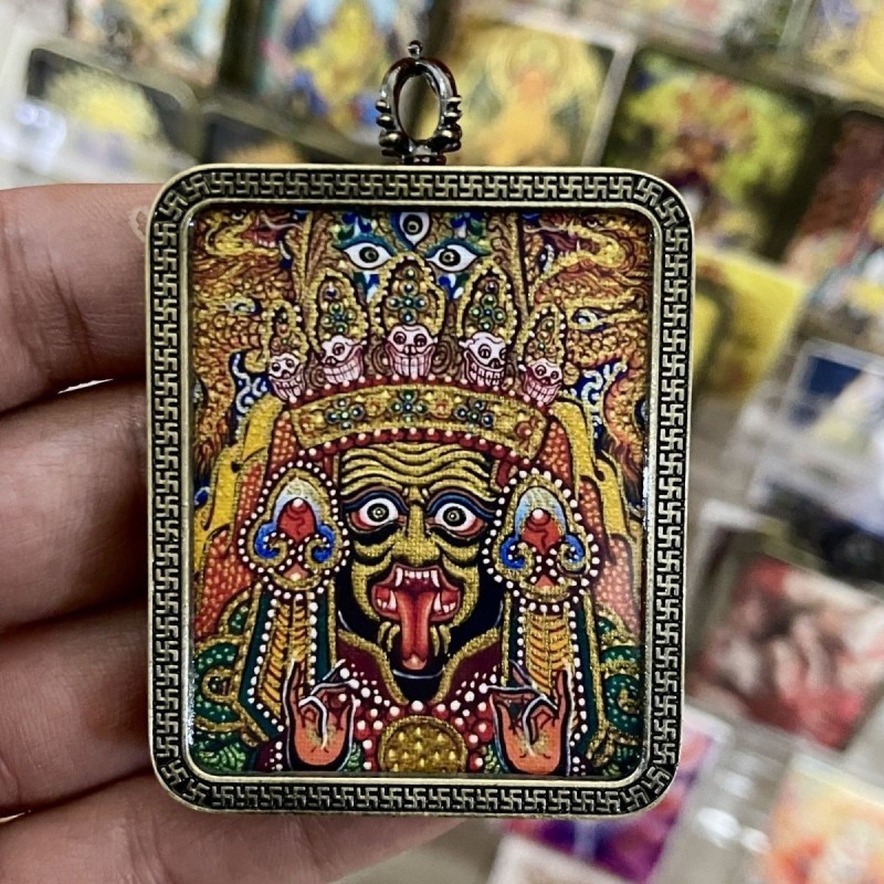 ทิเบต Thangka Hand-Painted Gold-Painted Zakiram Past Life ปัจจุบันสร้อยคอที่สวยงาม Zakiram จี้