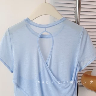 MAGIEYOGA เสื้อยืดกีฬาผู้หญิง Breathable หลวมด้านบนสําหรับวิ่งโยคะยิมสวมใส่