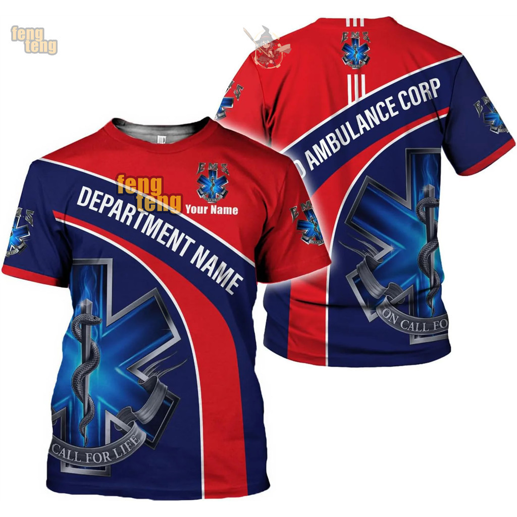 Mostprints ชื่อส่วนบุคคล EMS เสื้อ 3D เครื่องแบบช่างการแพทย์ฉุกเฉิน, เสื้อ EMS สําหรับผู้ชาย EMT, เส