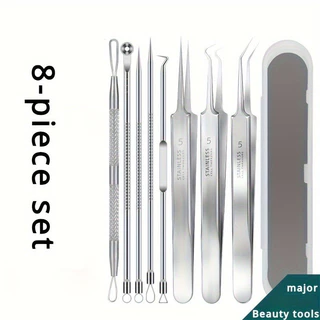 8ชิ้นสแตนเลสสิวดูดและเข็ม-เครื่องมือดูแลผิวมืออาชีพสําหรับสิวหัวดํา | ทนทาน ไฮจีนิค ทุกสภาพผิว ชุดเครื่องมือความงาม