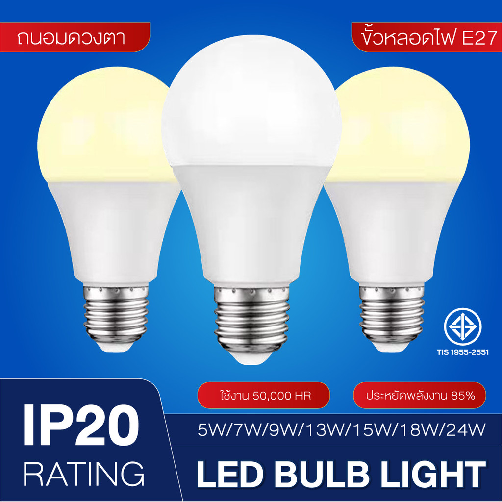 หลอดไฟ LED ทรงกลม E27 5W 9W 15W 24W แสงขาว แสงวอร์ม ใช้ไฟบ้าน 220V หลอดปิงปอง สำหรับบ้าน ร้านค้า และแผงค้า