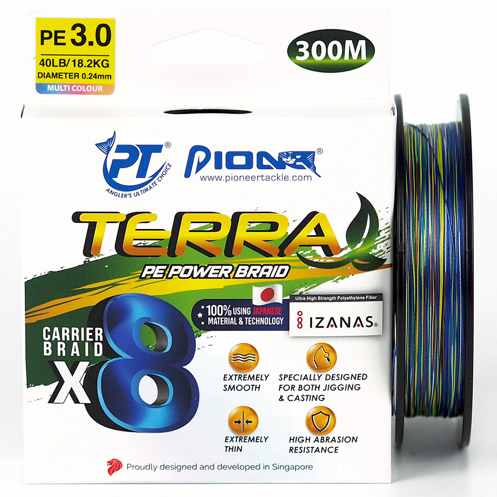 สายพีอี PE PIONEER TERRA X8 150M/300M [เทคโนโลยี IZANAS] สีสลับมัลติคัลเลอร์ แบบกล่อง