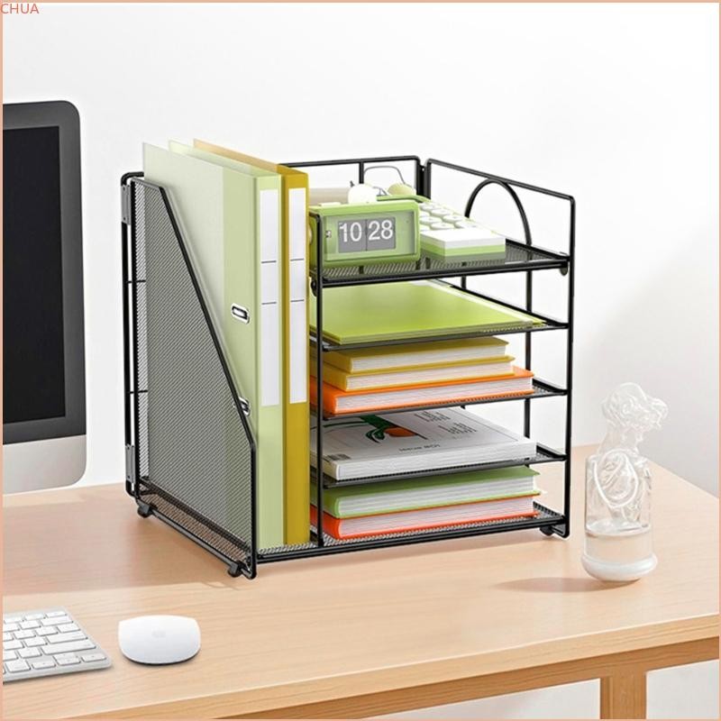 Chua โต๊ะเหล็กประหยัดพื้นที่เอกสาร Organiser แฟ้ม 5 ชั้นถาดตัวอักษร Organiser พร้อมขาตั้งสําหรับอุปกรณ์สํานักงาน