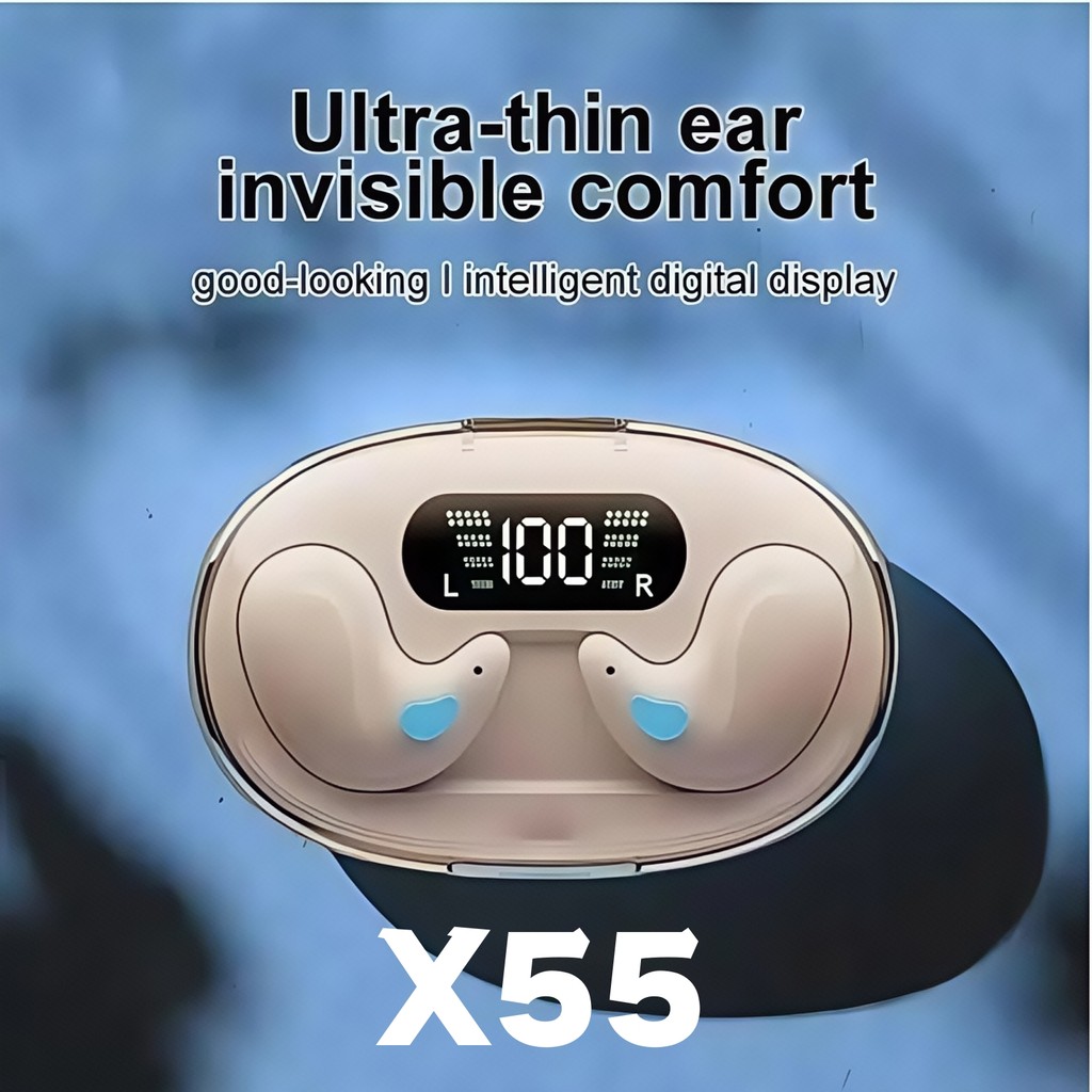 ไร้สาย X55 บลูทู ธ หูฟังนอนหลับบางเฉียบ, หน้าจอแสดงผลแบตเตอรี่ นํา, คุณภาพเสียงที่ชัดเจนไฮไฟ, รองรับการโทรและปุ่มควบคุม