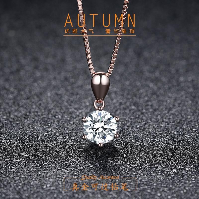สร้อยคอ สร้อยคอ 18k Rose Gold สร้อยคอผู้หญิง 1 กะรัต Moissanite หกกรงเล็บ Clavicle Chain จี้แฟชั่น C