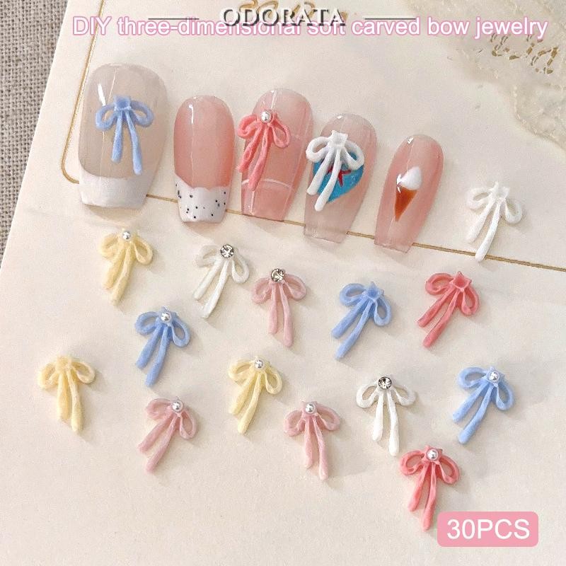 [กลิ่น] 30ชิ้นลูกอมสีโบว์อุปกรณ์เพ้นท์เล็บริบบิ้นโบว์3ง เรซิ่นเล็บเสน่ห์ริบบิ้นน่ารักอุปกรณ์ตกแต่งเล็บญี่ปุ่นใหม่