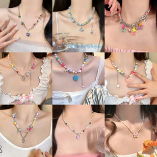 สร้อยคอ Y2K ลูกปัดสีจี้หัวใจ สร้อยลูกปัดสีโดปามีน สำหรับผู้หญิง ดีไซน์เกาหลี ใส่ฤดูร้อน
