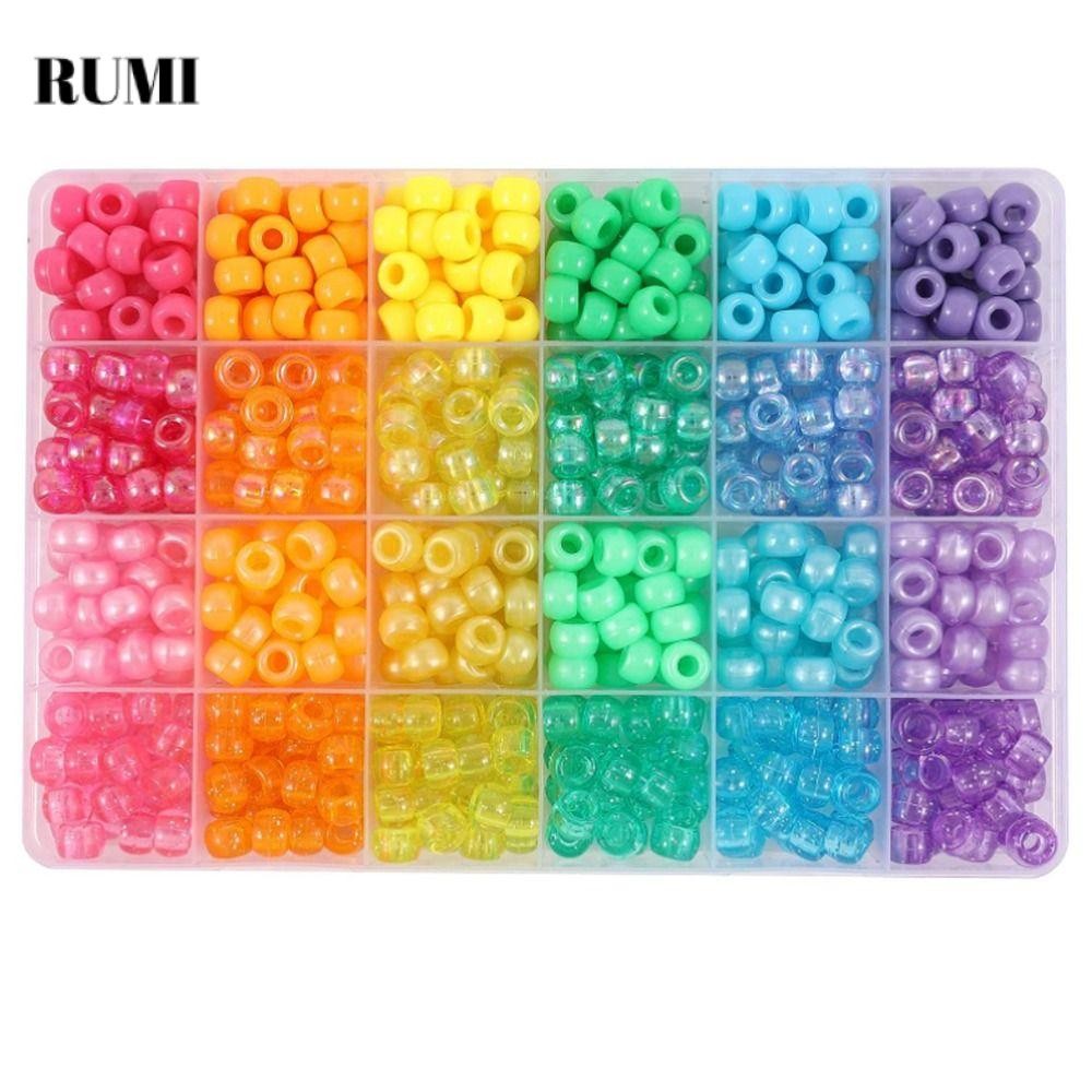 ชุดสร้อยข้อมือและต่างหู พลาสติก Rainbow Pony Beads สำหรับ DIY เครื่องประดับ