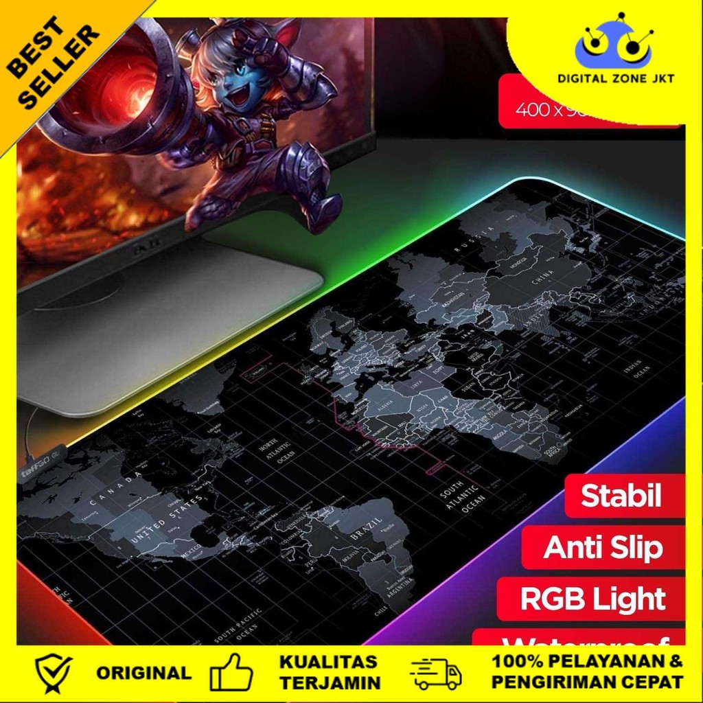 GO Gaming Mouse Pad XL World Map พร้อม LED RGB - RGB-03 [Digital Zone JKT]