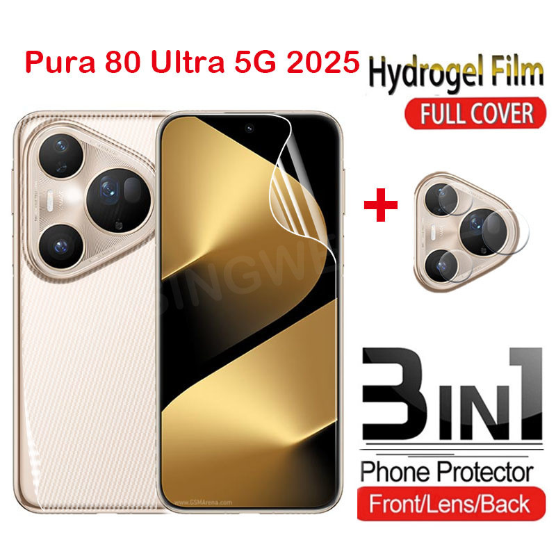 ป้องกันหน้าจอสําหรับ Huawei Pura 80 Ultra Pro 80Pro 80Pro + Pura80Ultra 90 Pro Max 90s Pro Max 5G 2025 ด้านหน้าด้านหลังเลนส์คลุมทั้งหมดป้องกัน Hydrogel กล้องด้านหลังป้องกันฟิล์ม