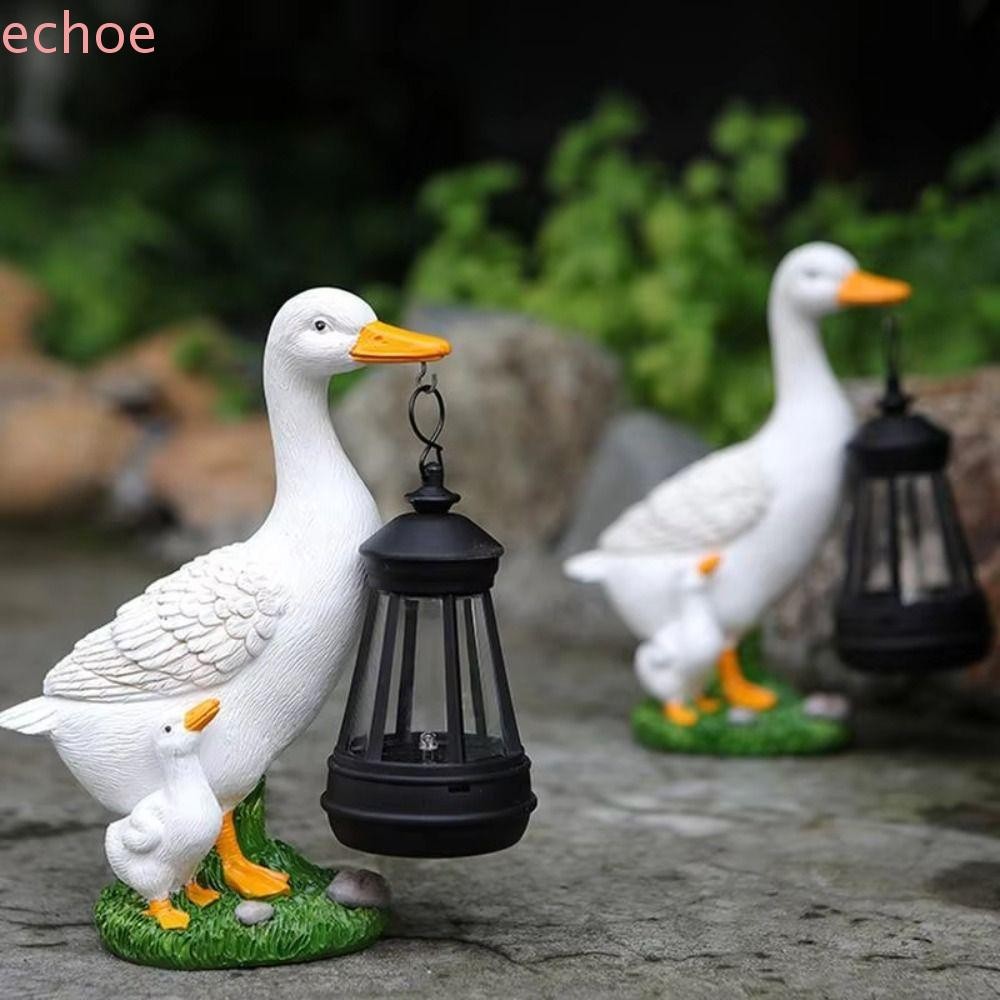 ECHOEDGE รูปปั้นเป็ดพลังงานแสงอาทิตย์, LED เรซิ่นเป็ดโคมไฟพลังงานแสงอาทิตย์, ตกแต่งวันหยุด Warm Light Super Bright น่ารักพลังงานแสงอาทิตย์ Garden รูปปั้น Villa