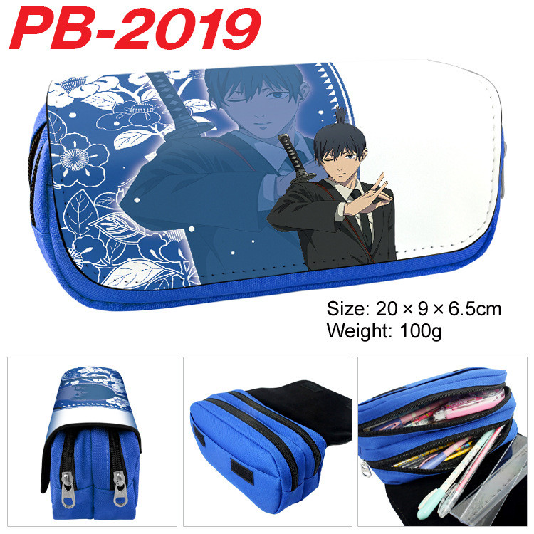 Chainsaw Anime Peripheral Canvas Double-Layer Zipper Pencil Case Pochita กล่องเครื่องเขียนความจุขนาด