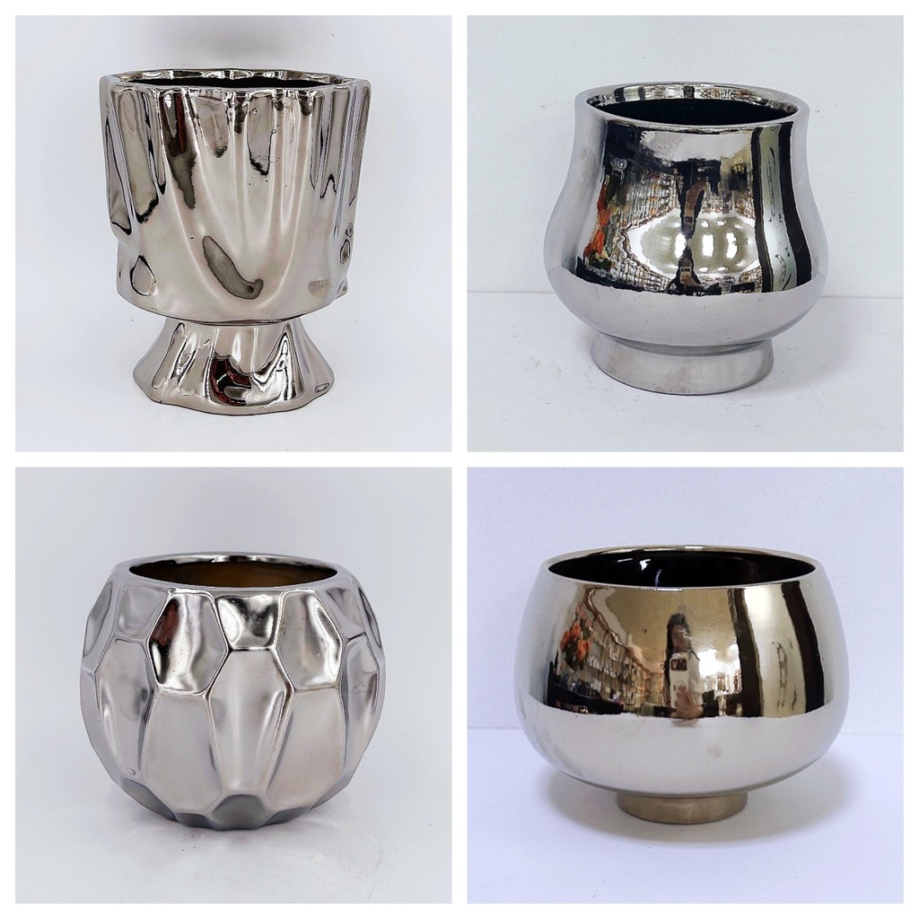 Simple Nordic Electroplated เงินเซรามิคกระถางดอกไม้ตกแต่งบ้านตกแต่งแจกันขนาดเล็ก Phalaenopsis พลาสติกดอกไม้ปลอมการจัดดอกไม้