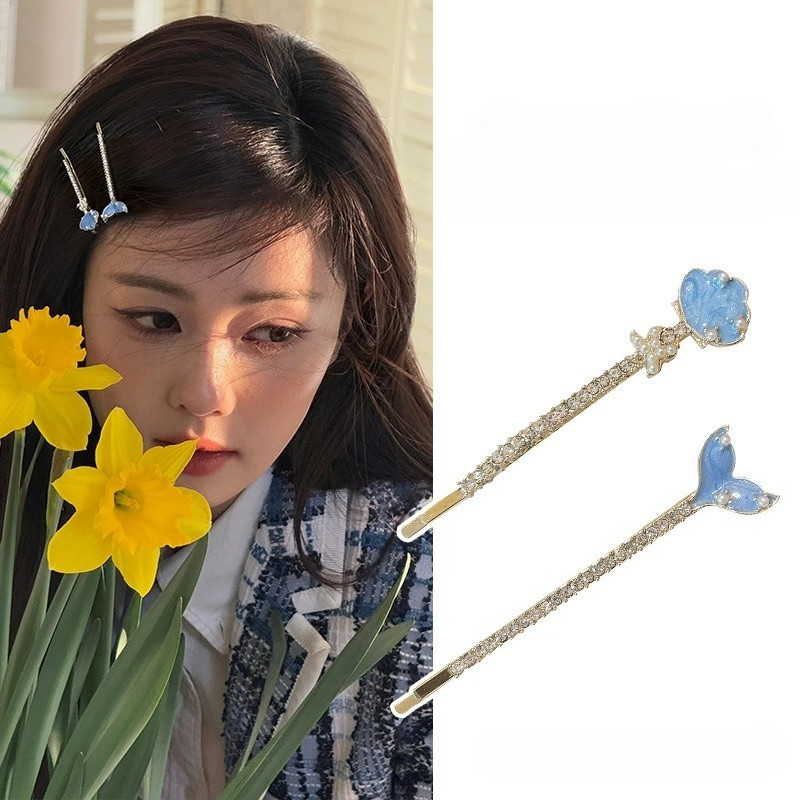 อุปกรณ์ผมสำหรับผู้หญิง ออกแบบเมอร์เมดสีฟ้า มีลายดาวและคลิปรูปทรงเรียบ