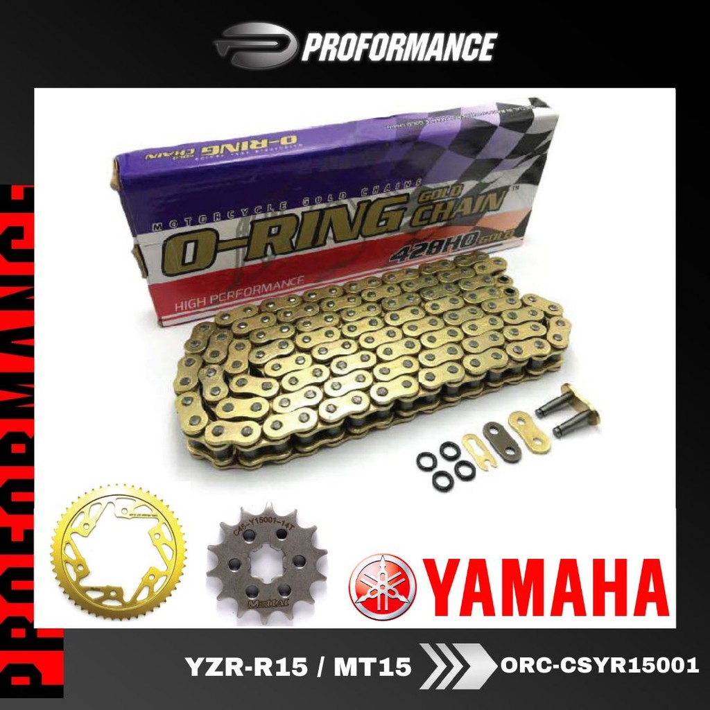 O-RING Gold Chain 428 Gold Sprocket Kit Sprocket ชุด Fitment สําหรับ YAMAHA YZR-R15 / MT-15 / R15M