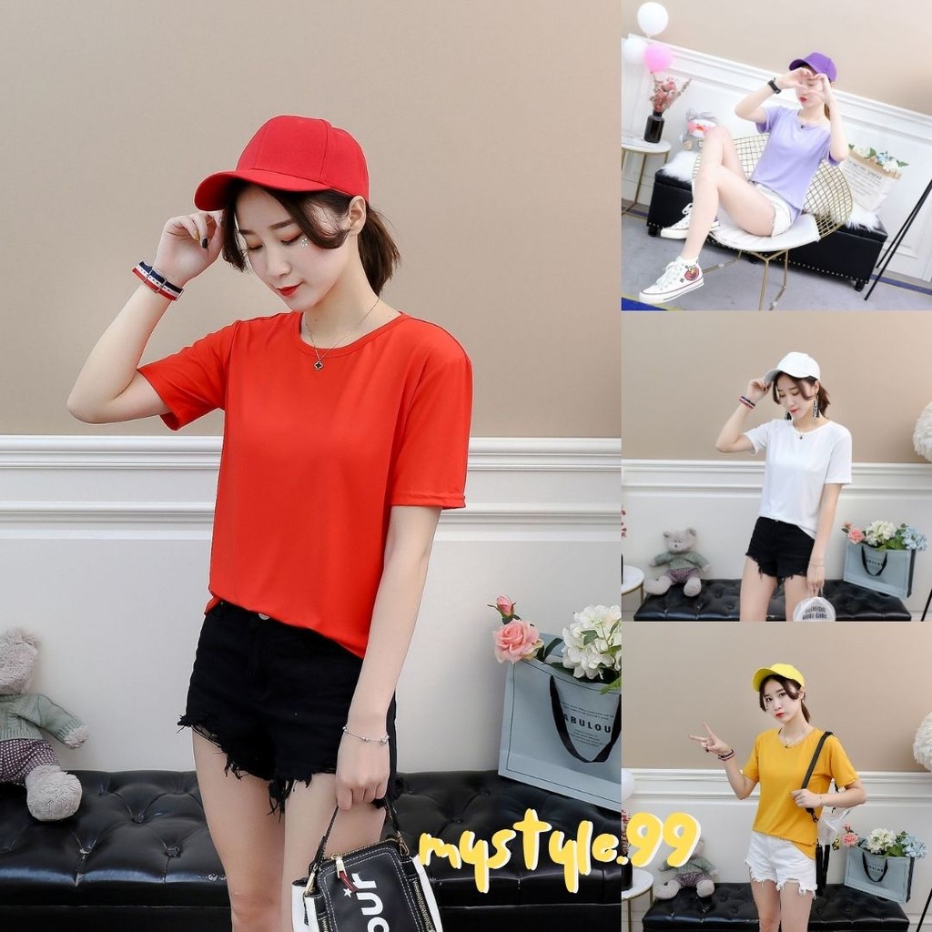 📣Mystyle.99📣(ราคาพิเศษ)เสื้อยืดคอกลม สีพื้น แขนสั้น สไตล์เรียบง่าย #081