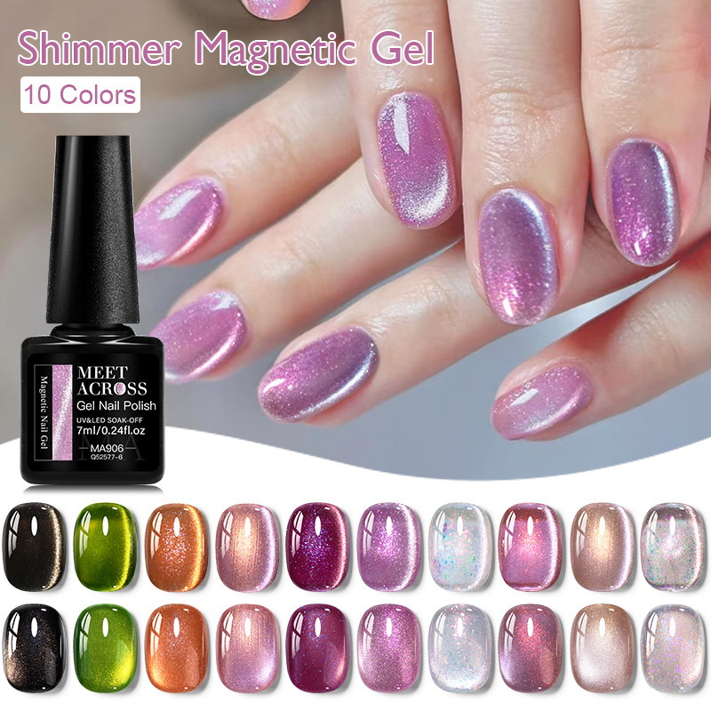 MEET ACROSS Shimmer Magnetic Gel Cat Eye Gel ยาทาเล็บ Soak Off Spark ยาทาเล็บ UV Gel 7ml