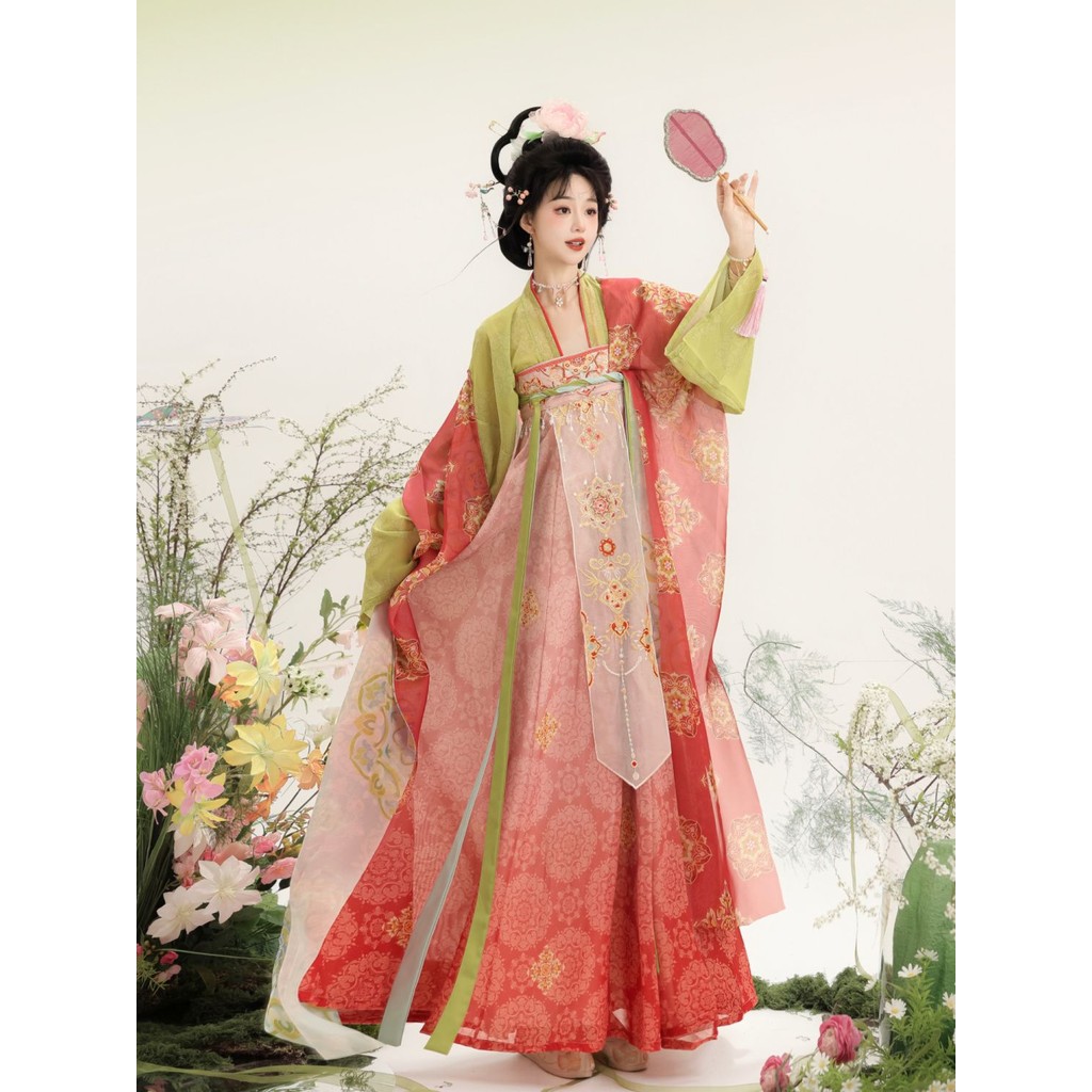 Hanfu ผู้หญิง Tang ทำชิ้นเดียวปักหน้าอกสไตล์ฤดูใบไม้ผลิและฤดูร้อนทุกวัน