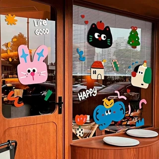 COD สติ๊กเกอร์สูญญากาศ PVC สไตล์การ์ตูน รูปแบบสัตว์ขนาดเล็ก สติกเกอร์หน้าต่าง สติกเกอร์ประตูกระจก