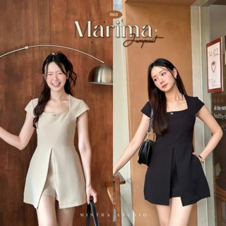 Marima Jumpsuit – จั๊มสูทขาสั้น คอเหลี่ยม แขนสั้น ดีเทลกระโป…