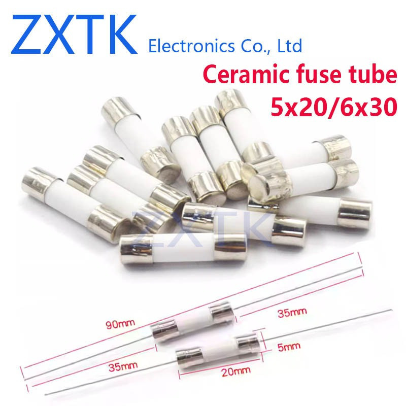 CHIP IC 20PCS ฟิวส์เซรามิคหลอด 5x20 มม.6x30 มม.250V 1A 2A 3A 6A 10A 15A 30A R014 ฟิวส์ 8.5X31.5 มม.R