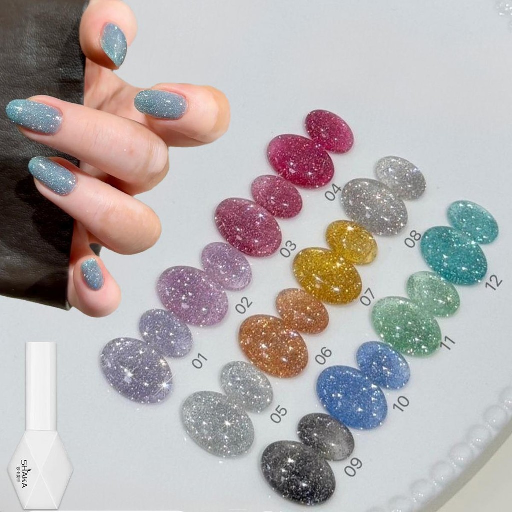 SHAKA เจลทาเล็บกลิตเตอร์ วิบวับสนุกสนาน แฟนซี เพ้นท์เล็บ UV Manicure [SK416]