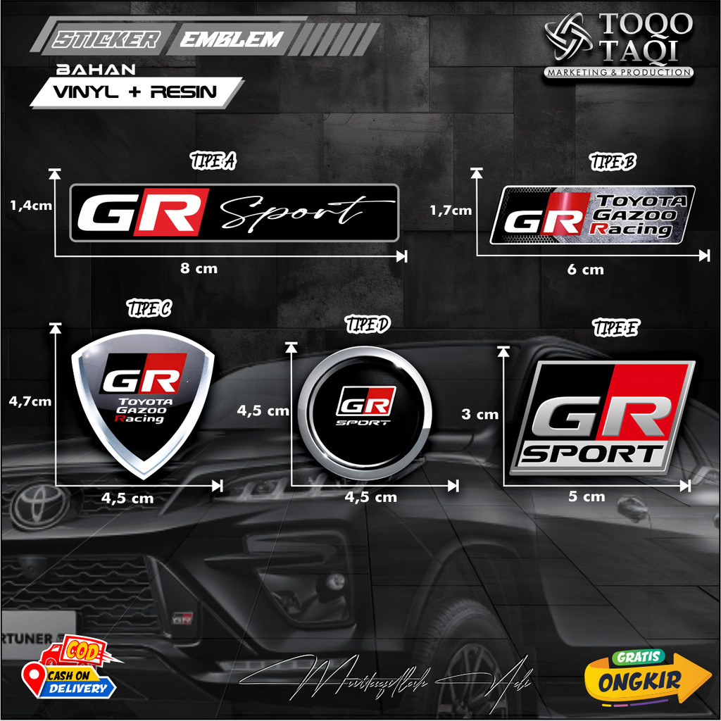 TOYOTA GR SPORT GAZO RACING สติ๊กเกอร์กีฬา TOQO TAQI โลโก้รถ EMBLEM RAISED สติ๊กเกอร์