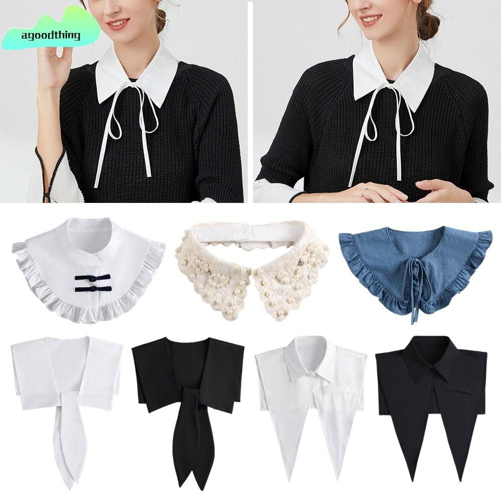ปกเสื้อปลอมผ้าฝ้ายคลาสสิก ถอดออกได้ สไตล์วินเทจ สําหรับผู้หญิง