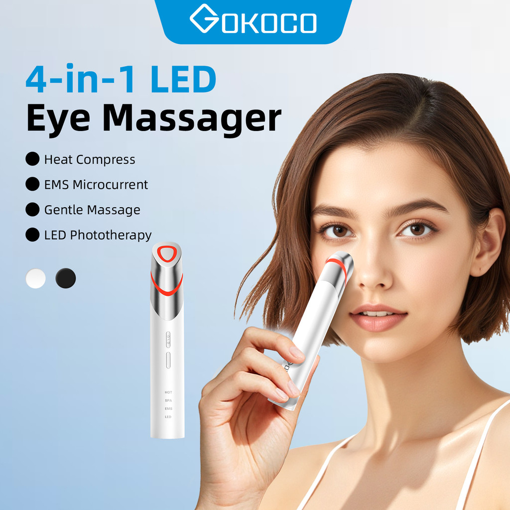 GOKOCO เครื่องนวดตาสําหรับ Dark Circles & ริ้วรอยร้อน/SPA/EMS/LED โหมด Microcurrent Lift การสั่นสะเทือนแบบพกพาแบบชาร์จไฟได้