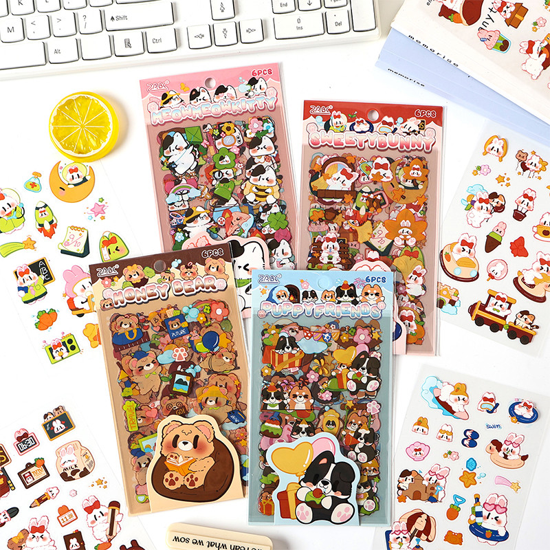 6 แผ่นการ์ตูนน่ารักสัตว์เลี้ยงทุกวัน Series สติกเกอร์ PET Journal Deco DIY สติกเกอร์