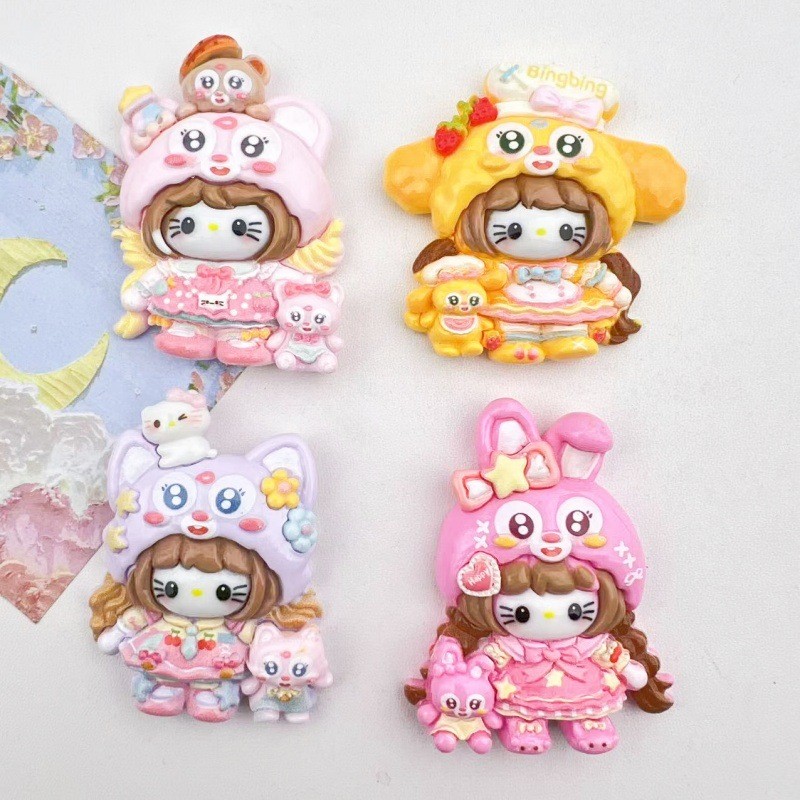 4PCS ขนาดใหญ่ KT สาวตุ๊กตาแบนกลับเรซิ่น Charms สําหรับ DIY (8324)
